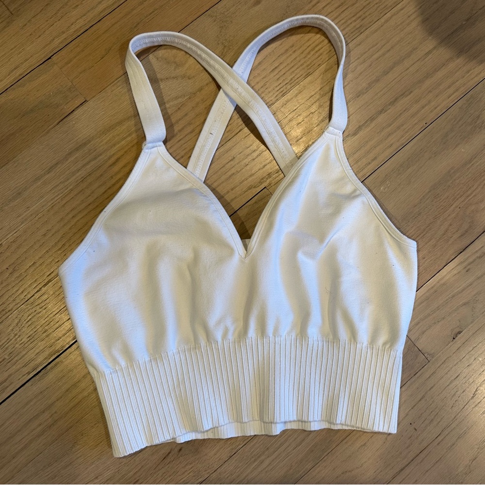 FP Movement by Free People White  Ribbed Cropped Fitness Top